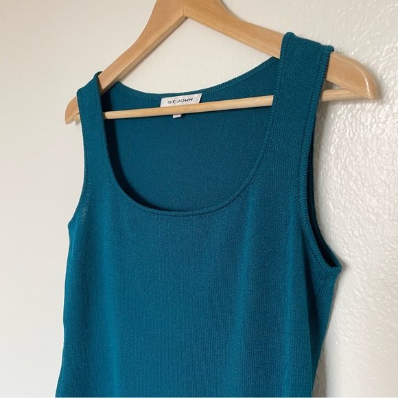 St. John Collection Santana Knit Teal Blue Shell Tank Wool Rayon Silk Sleeveless - Picture 4 of 15
